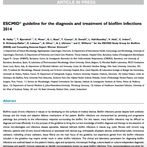 ESCMID Guideline for the Diagnosis and Treatment of Biofilm Infections 2014